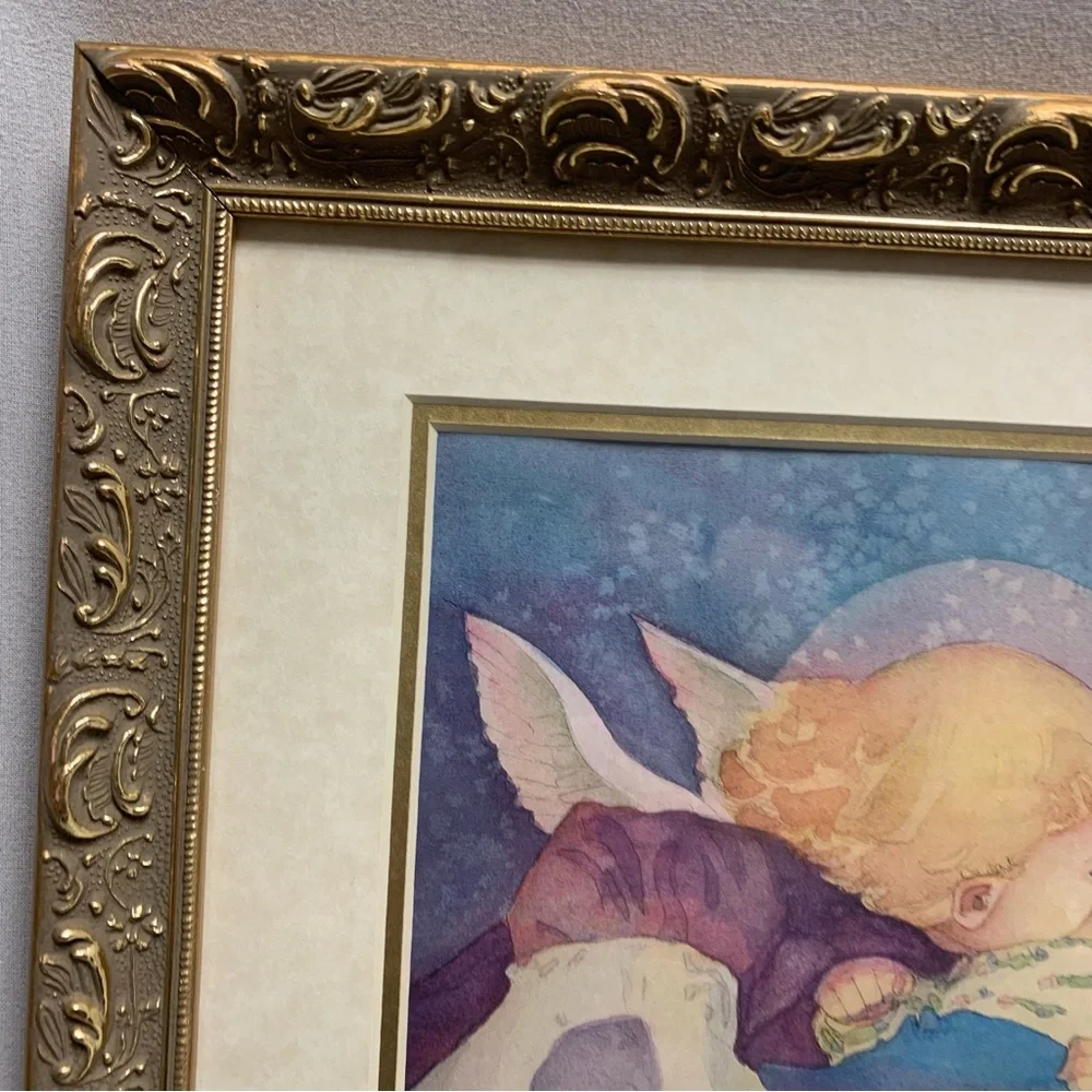 🆕 Vintage Angel Kissing Baby Framed Wall Art Print Home Decor Nursery Newborn